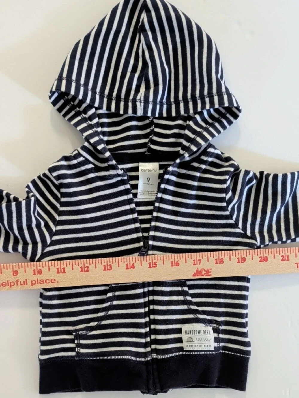 Carter's Navy & White Stripe Hooded Zip-Up Sweatshirt - 9 Months